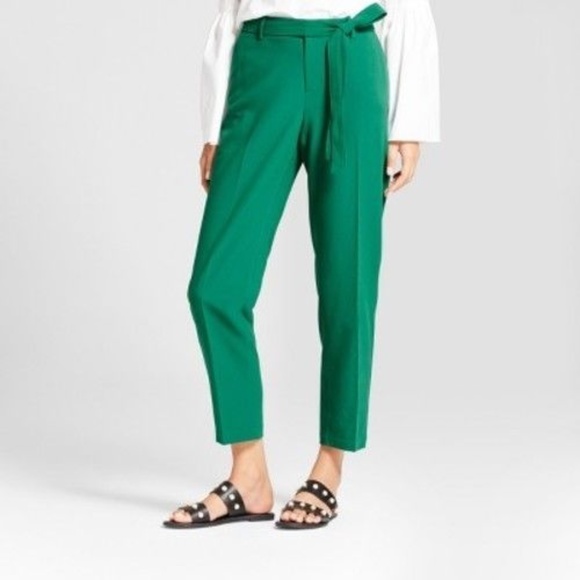 Women’s Slim Ankle Tie-Waist Crepe Pants Green NWT - Picture 1 of 8